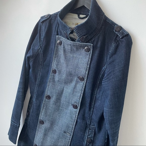 Blue Denim Jean Jacket Long Coat - Picture 3 of 12